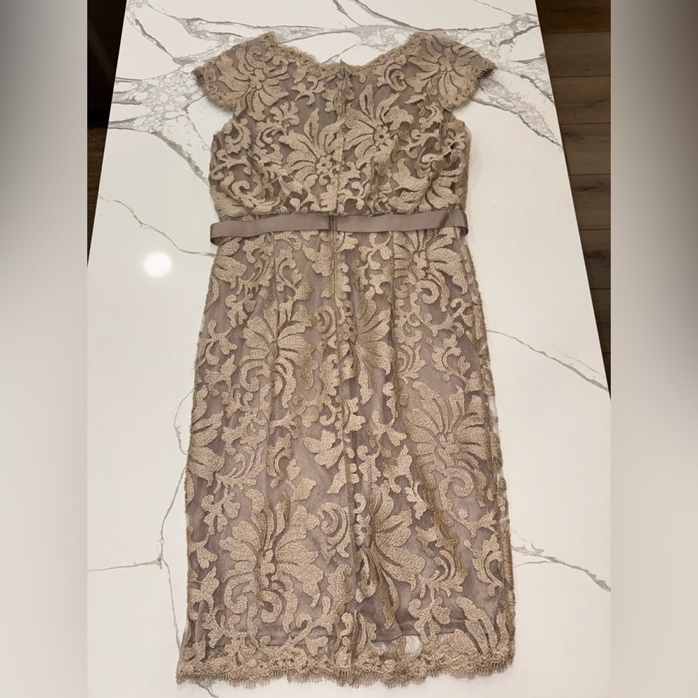 Tadashi Shoji Lace Embroidered Floral Greta Wedding Cocktail Sheath Wrap Dress - Picture 6 of 7